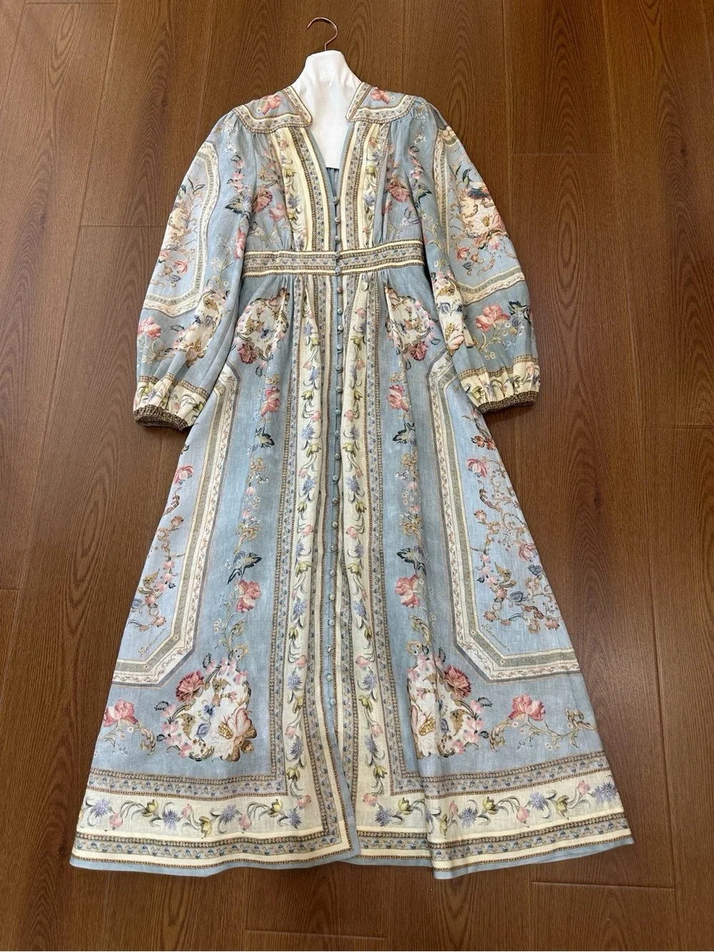 NWOT Zimmermann Roselight Plunge Linen Midi Dress Blue Floral, Size AU 0/1/2/3 - Picture 5 of 16